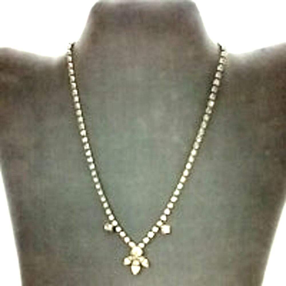 Vtg Rhinestone Choker Necklace Silver Tone